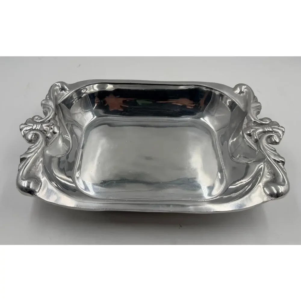 Vintage Mexican Aluminum Serving Dish/Tray with Flier de Lis Handles